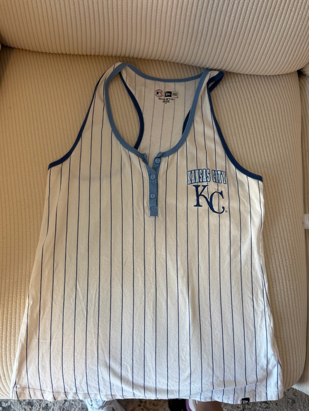 Women’s New Era Kansas City Royals Pinstripe Tank Top - White & Blue